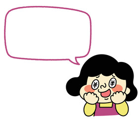 ふきだし　 お金について考えているコミカルな女性キャラクターイラスト素材