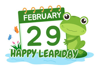 Happy Leap Day on 29 February with Cute Frog in Flat Style Cartoon Hand Drawn Background Templates Illustration