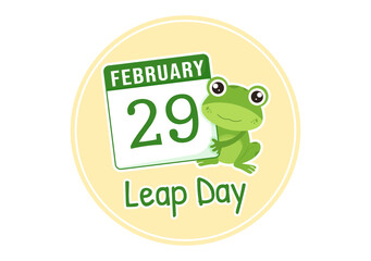 Happy Leap Day on 29 February with Cute Frog in Flat Style Cartoon Hand Drawn Background Templates Illustration
