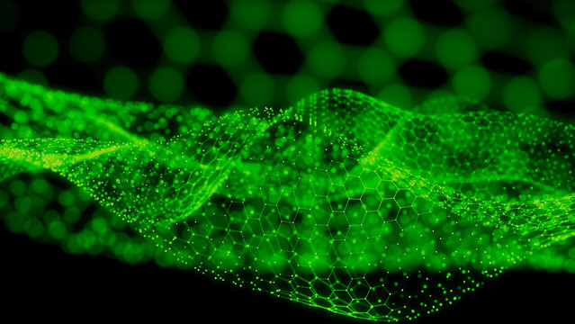 Smart Network and Connection Concept. Green, Futuristic Digital Style. 3D Render.