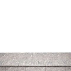 Wooden table foreground, wood table top front view 3d render isolated