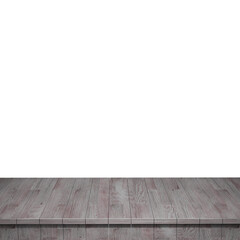Wooden table foreground, wood table top front view 3d render isolated