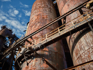 Morning light strikes the rusting massive structures at the abandoned turn-of-the-century Bethlehem Steel Factory