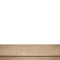 Wooden table foreground, wood table top front view 3d render isolated