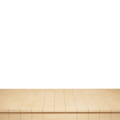 Wooden table foreground, wood table top front view 3d render isolated