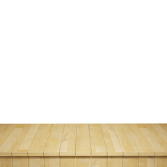 Wooden table foreground, wood table top front view 3d render isolated