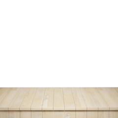 Wooden table foreground, wood table top front view 3d render isolated