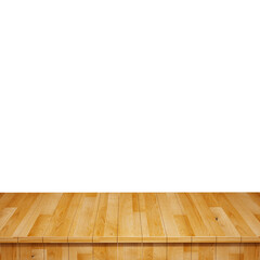 Wooden table foreground, wood table top front view 3d render isolated