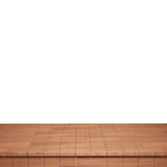 Fototapeta premium Wooden table foreground, wood table top front view 3d render isolated