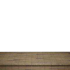 Fototapeta premium Wooden table foreground, wood table top front view 3d render isolated