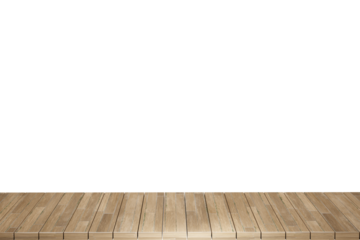Wooden table foreground, wood table top front view 3d render isolated