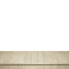 Wooden table foreground, wood table top front view 3d render isolated