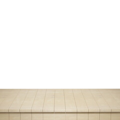 Wooden table foreground, wood table top front view 3d render isolated