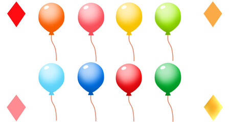 風船　ダイヤ　マーク　カラフル　イラスト　セット