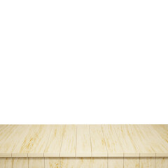 Wooden table foreground, wood table top front view 3d render isolated