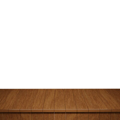 Wooden table foreground, wood table top front view 3d render isolated