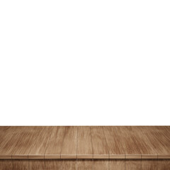 Naklejka premium Wooden table foreground, wood table top front view 3d render isolated