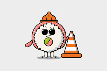 Construction worker Rice sushi rolls sashimi cute character mascot cartoon illustration
