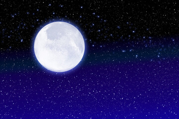 Full moon & stardust in the midnight gradient printable background