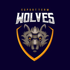 Wolf esport mascot logo design illustration vector for team sport and gaming © Artchilles