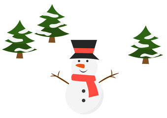 森の中にいる雪だるまのイラスト