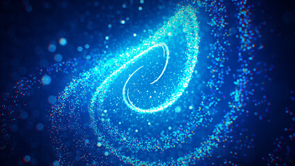 Abstract Digital Space Blurry Focus Blue Shine Spiral Swirl Magic Trails Glitter Dust Particles Bending Background 3d Illustration