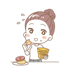 Illustration of a gluttonous woman, upper body.