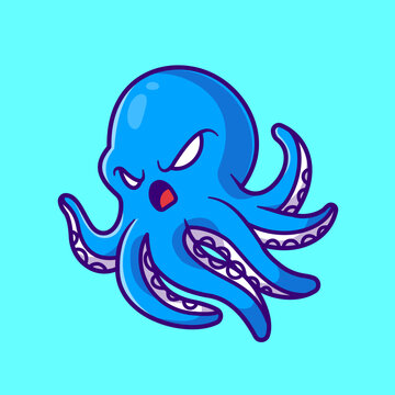 Cute Angry Octopus Cartoon Vector Icon Illustration. Animal 
Nature Icon Concept Isolated Premium Vector. Flat Cartoon 
Style