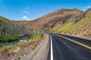 State Highway 225 follows the curves of the Owyhee River north of Elko, Nevada, USA