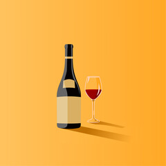 bottle and a glass of wine on gold background vector stock