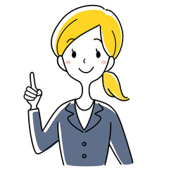 1のハンドサインをするスーツの女性