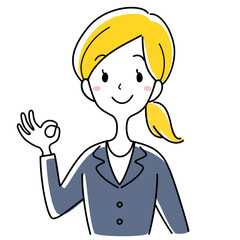 ゼロのハンドサインをするスーツの女性