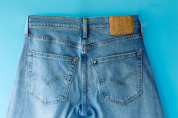 blue jeans back pocket in store and  supermarket.fashion jeans concept.