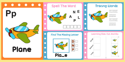 worksheets pack for kids with plane. fun learning for children