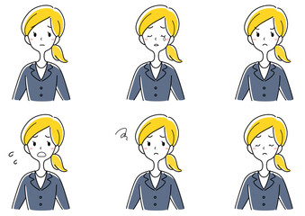 悩むスーツの女性イラストセット