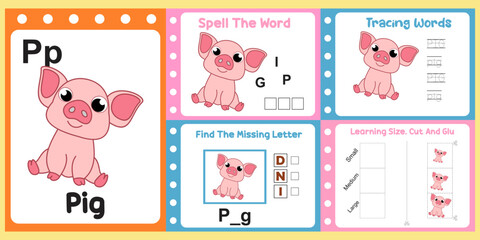 worksheets pack for kids with pig. fun learning for children