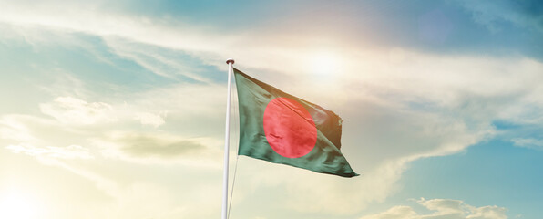 Waving Flag of Bangladesh with beautiful Sky.