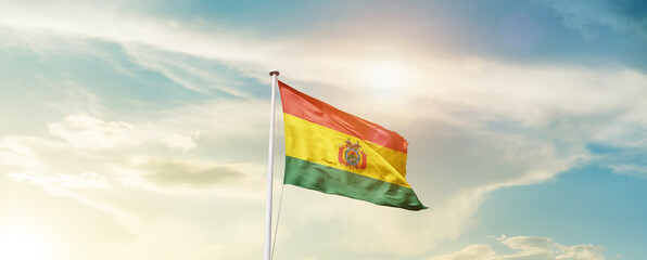 Waving Flag of Bolivia with beautiful Sky. - obrazy, fototapety, plakaty