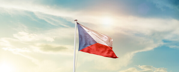 Waving Flag of Czech Republic with beautiful Sky.