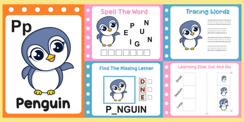 worksheets pack for kids with Penguin. fun learning for children