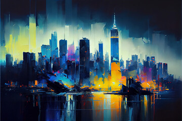 Fototapeta na wymiar Abstract oil painting of the city skyline