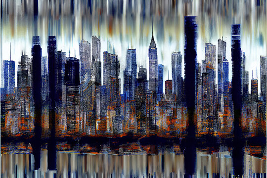 Abstract oil painting of the city skyline