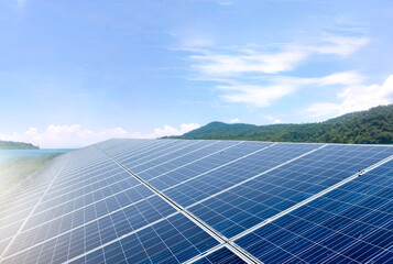 Photovoltaic rooftop installed on the building roof of the hotel in island to store and use the...