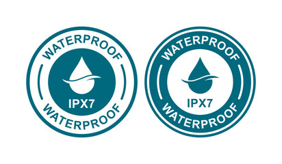 IPX7  waterproof protection set logo badge. Suitable for business, information and product label - obrazy, fototapety, plakaty