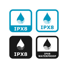 IPX8 waterproof vector logo badge set. Suitable for information and product label