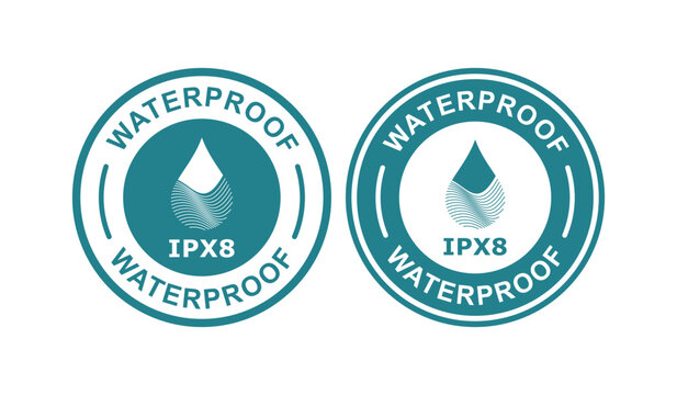 IPX8 waterproof vector logo badge. Suitable for information and product label