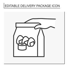  Courier shipping line icon. Express sushi delivery. Business lunch. Grocery store.Delivery concept. Isolated vector illustration. Editable stroke