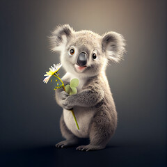Adorable Baby Koala Holding Wrapped Gift. Generative AI