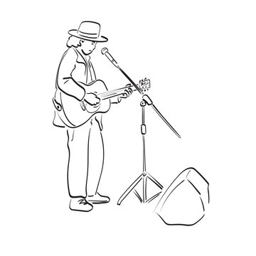 guitarist playing guitar, black and white clip art preview