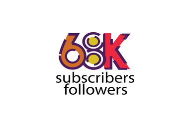 68K, 68.000 subscribers or followers blocks style with 3 colors on white background for social media and internet-vector
